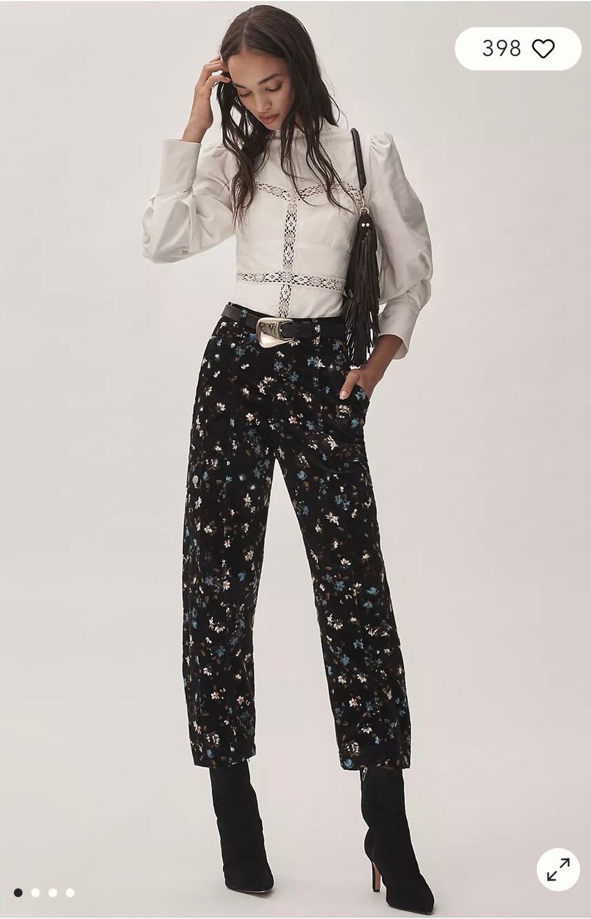 Anthropologie Carson Utility Barrel Pants Corduroy Cargo Black Floral Women 6